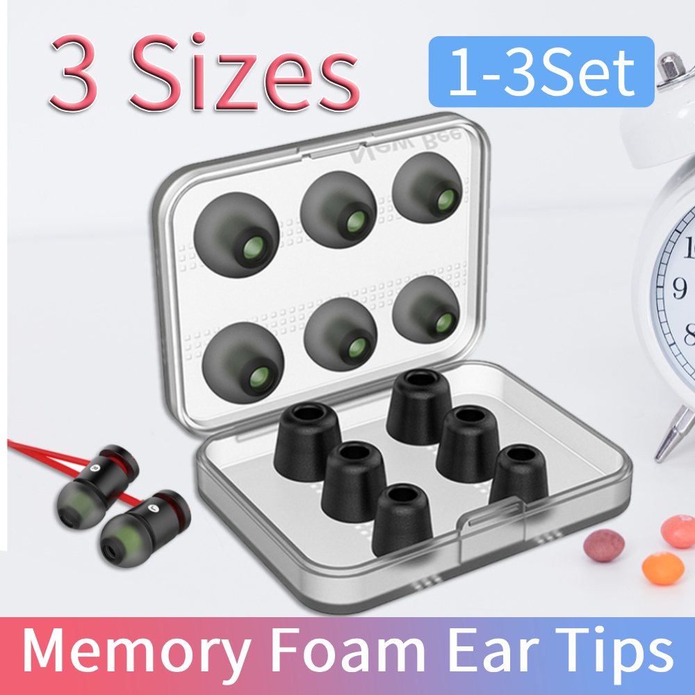 Earphone Foam Tip - 1-3 ชุดจุกหูฟังเมมโมรี่โฟมพร้อมเคส แผ่นรองหูฟังแบบกันเสียงรบกวน จุกหูฟังแบบครอบหู สำหรับอุปกรณ์เสริมหูฟังแบบใส่ในหู