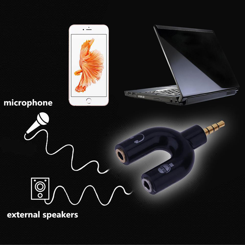 Earphone Splitter Jack - อะแดปเตอร์แยกช่องเสียบหูฟัง 3.5 มม. แบบพกพา รูปตัวยู แยกสัญญาณสเตอริโอ